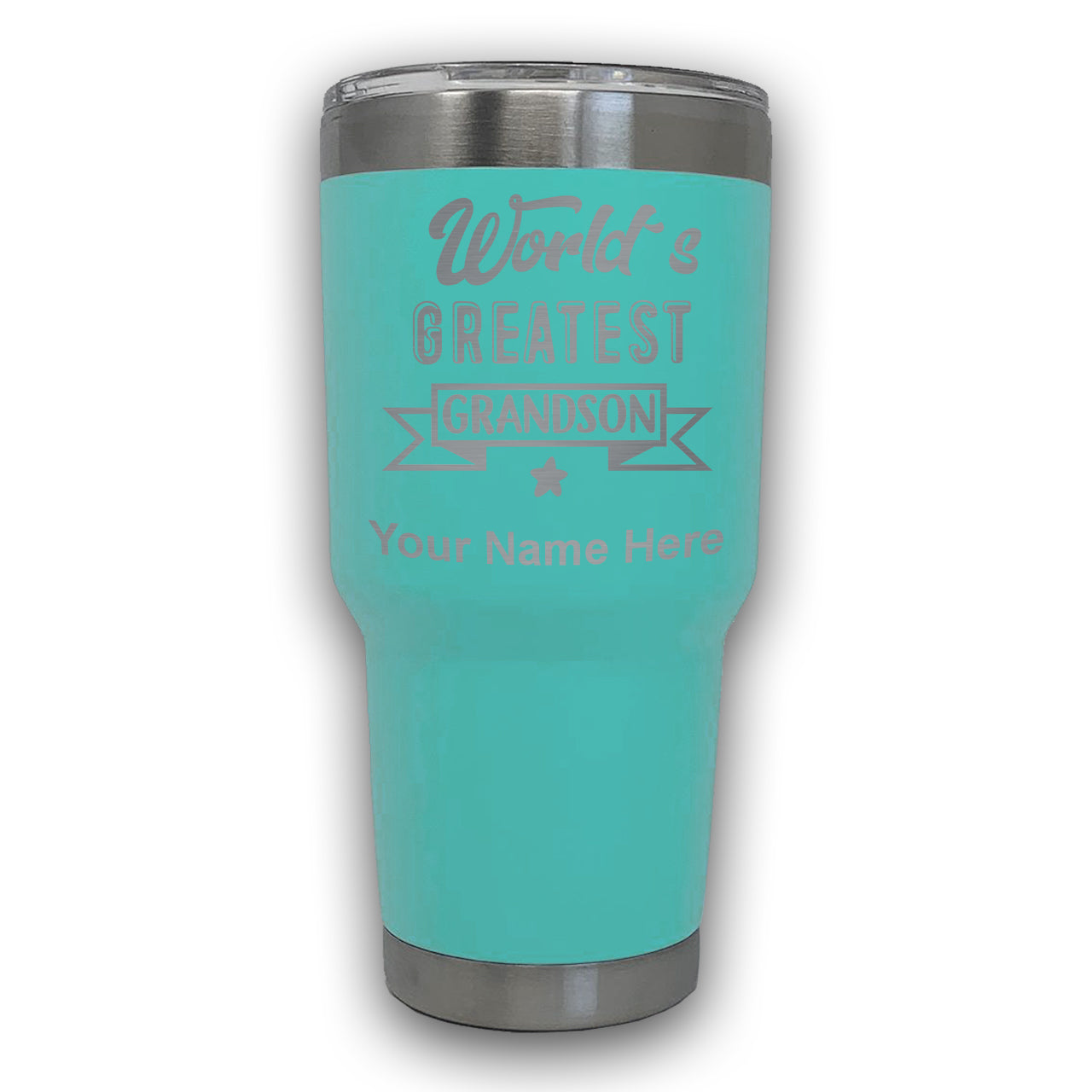 LaserGram 30oz Tumbler Mug, World's Greatest Grandson, Personalized Engraving Included