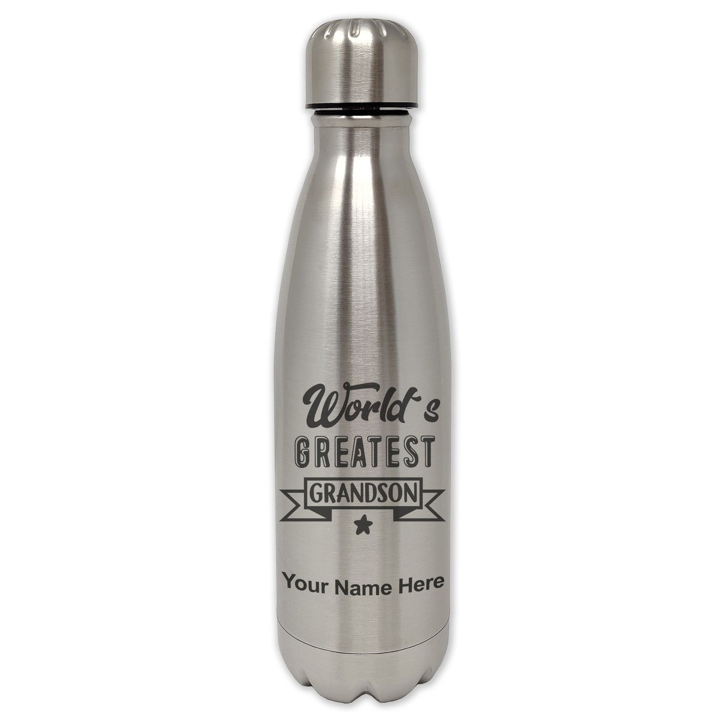 LaserGram Single Wall Water Bottle, World's Greatest Grandson, Personalized Engraving Included