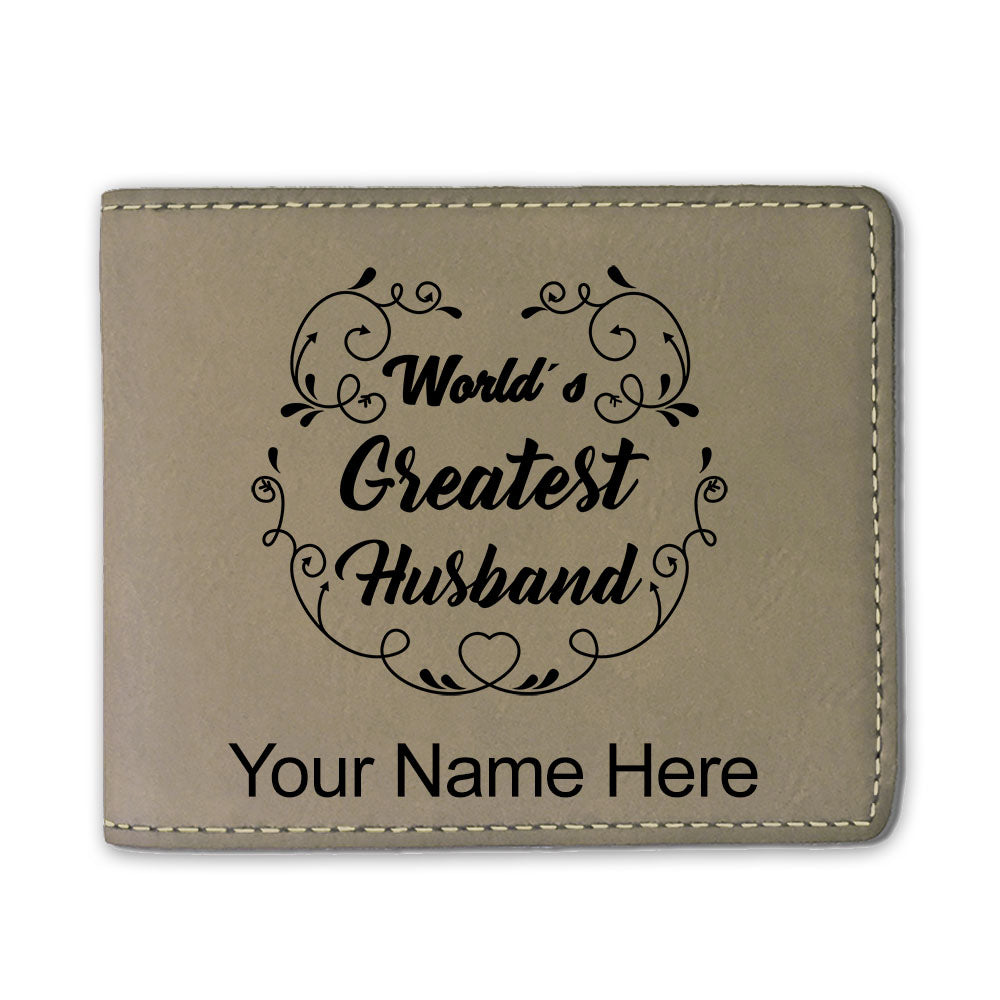 Faux Leather Bi-Fold Wallet, World's Greatest Husband, Personalized Engraving Included