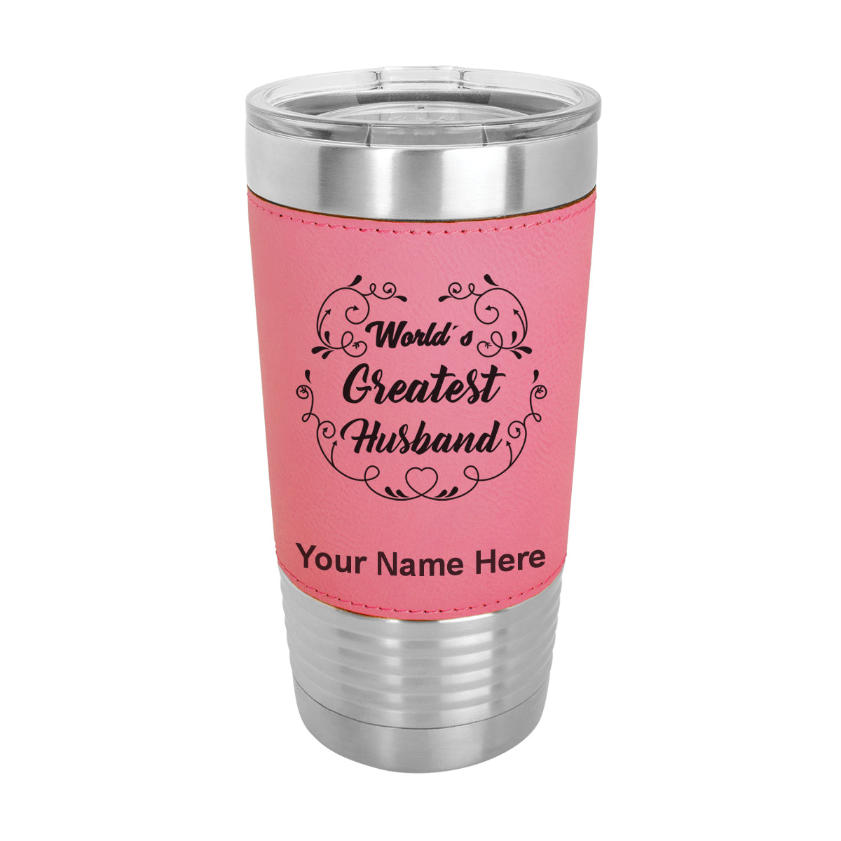 20oz Faux Leather Tumbler Mug, World's Greatest Husband, Personalized Engraving Included