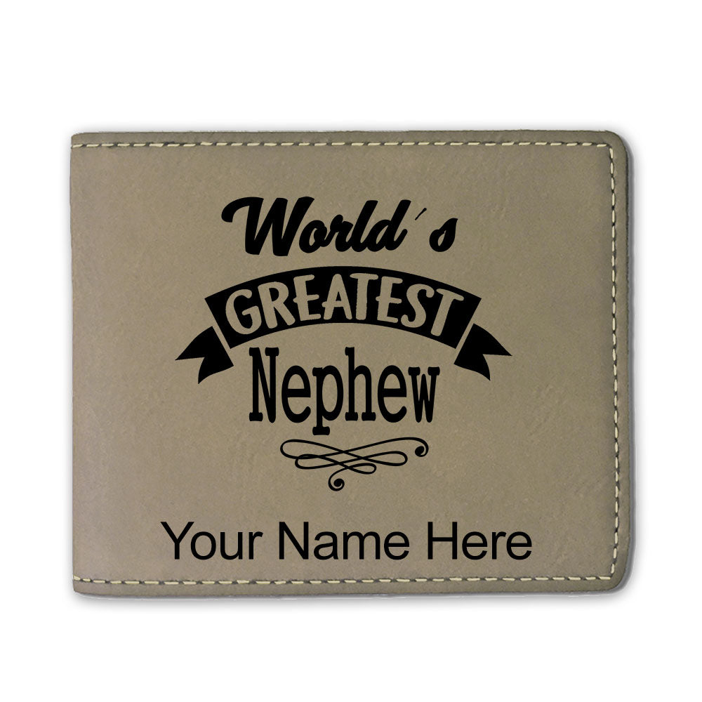 Faux Leather Bi-Fold Wallet, World's Greatest Nephew, Personalized Engraving Included
