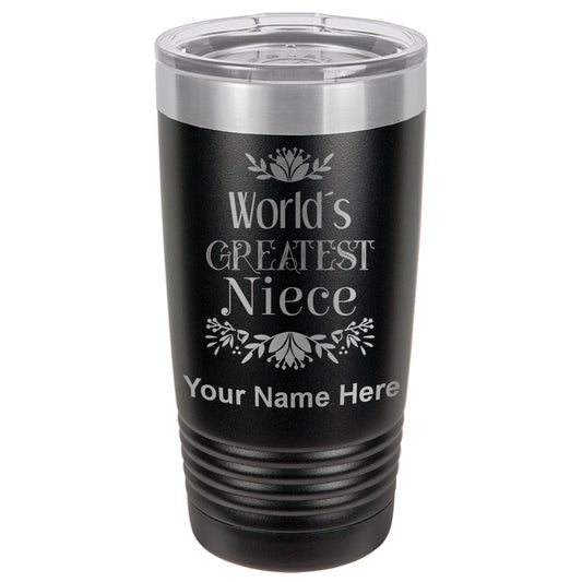 20oz Vacuum Insulated Tumbler Mug, World's Greatest Niece, Personalized Engraving Included