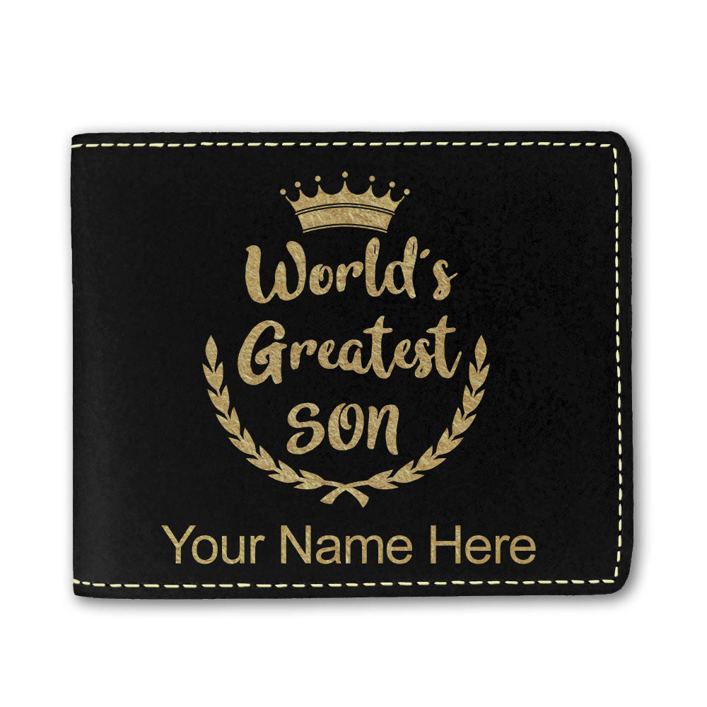 Faux Leather Bi-Fold Wallet, World's Greatest Son, Personalized Engraving Included