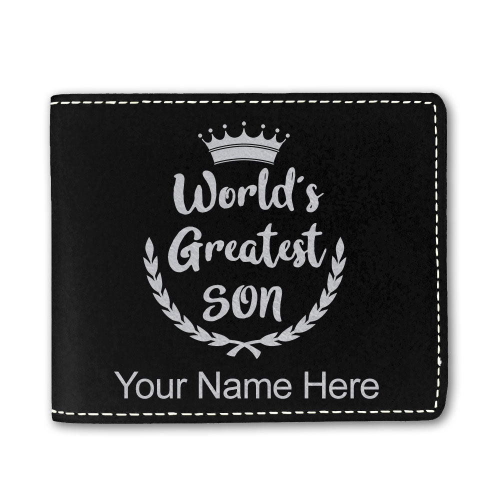 Faux Leather Bi-Fold Wallet, World's Greatest Son, Personalized Engraving Included