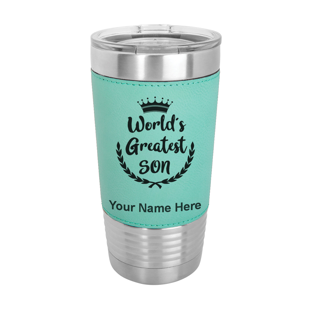 20oz Faux Leather Tumbler Mug, World's Greatest Son, Personalized Engraving Included