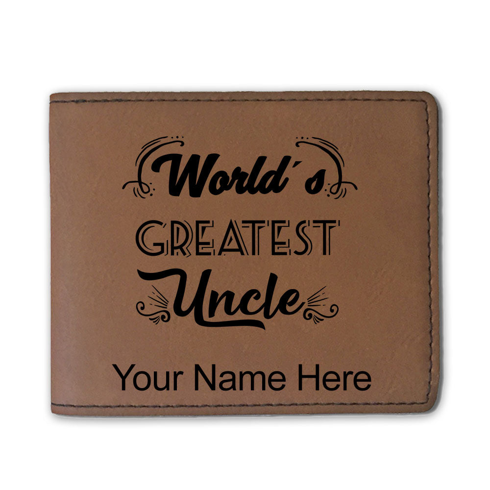 Faux Leather Bi-Fold Wallet, World's Greatest Uncle, Personalized Engraving Included