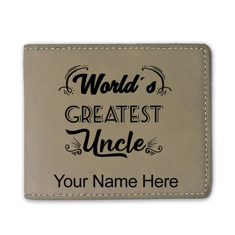 Faux Leather Bi-Fold Wallet, World's Greatest Uncle, Personalized Engraving Included