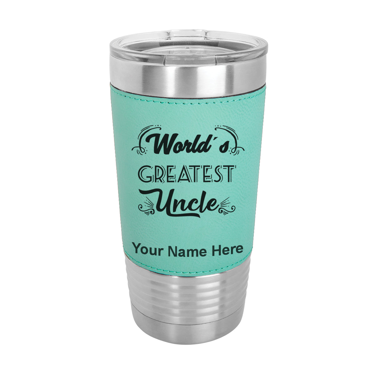 20oz Faux Leather Tumbler Mug, World's Greatest Uncle, Personalized Engraving Included