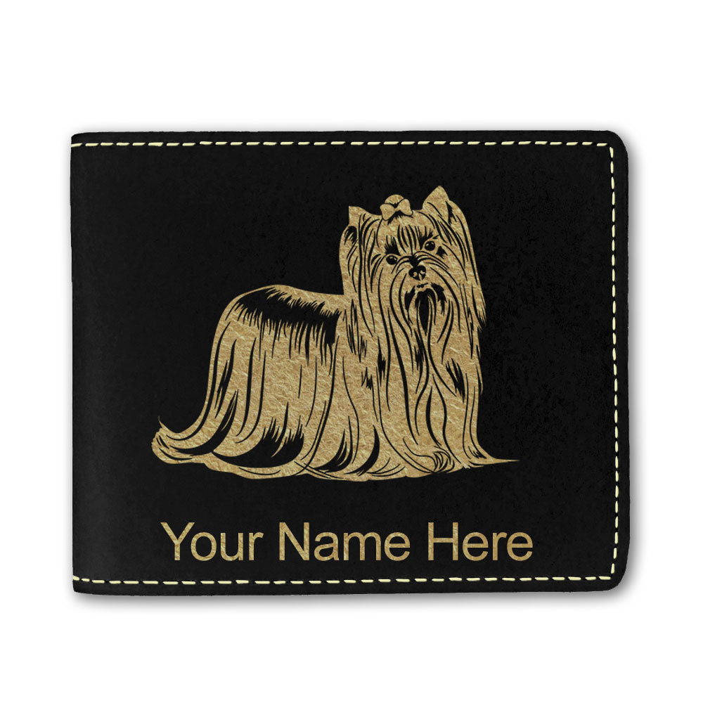 Faux Leather Bi-Fold Wallet, Yorkshire Terrier Dog, Personalized Engraving Included