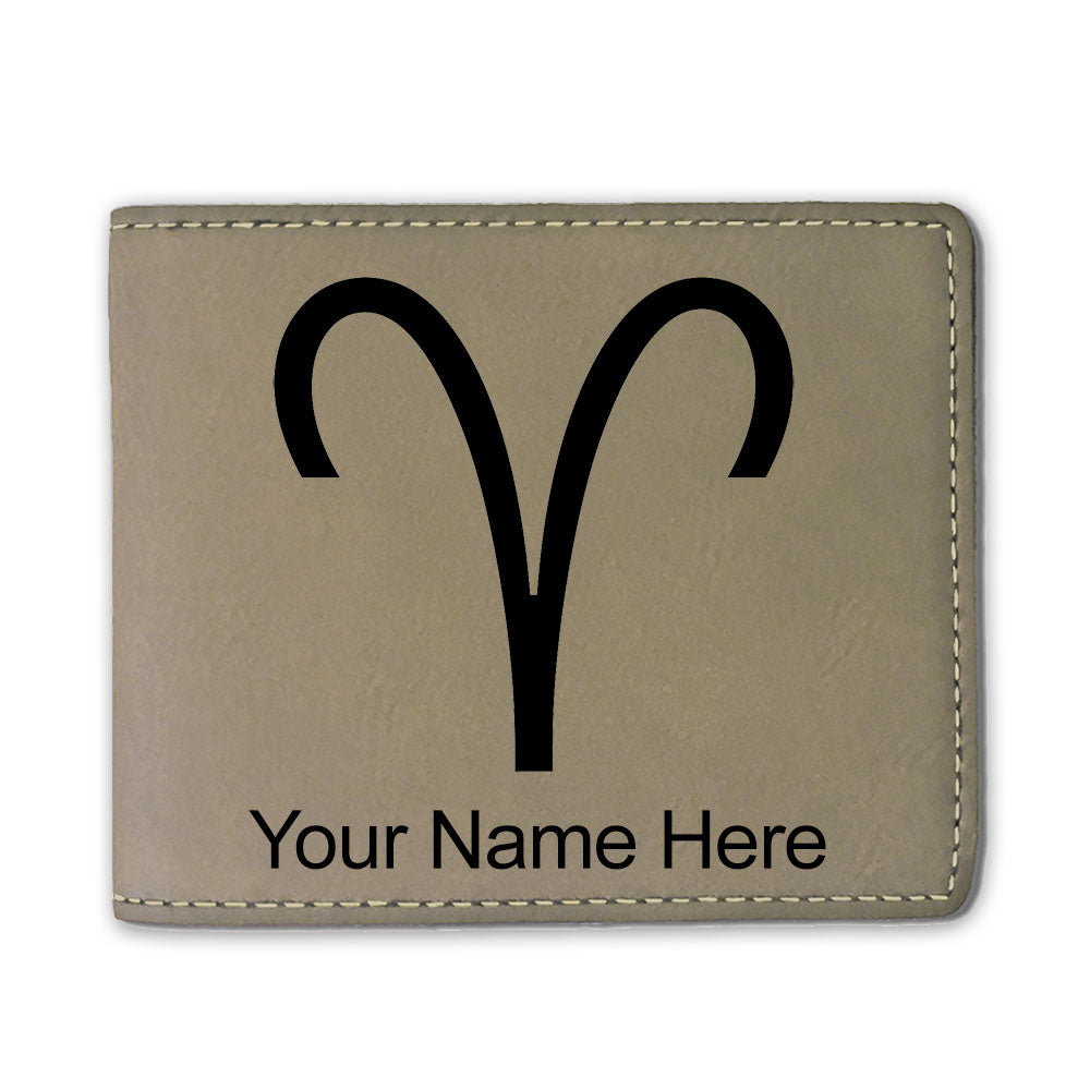 Faux Leather Bi-Fold Wallet, Zodiac Sign Aries, Personalized Engraving Included