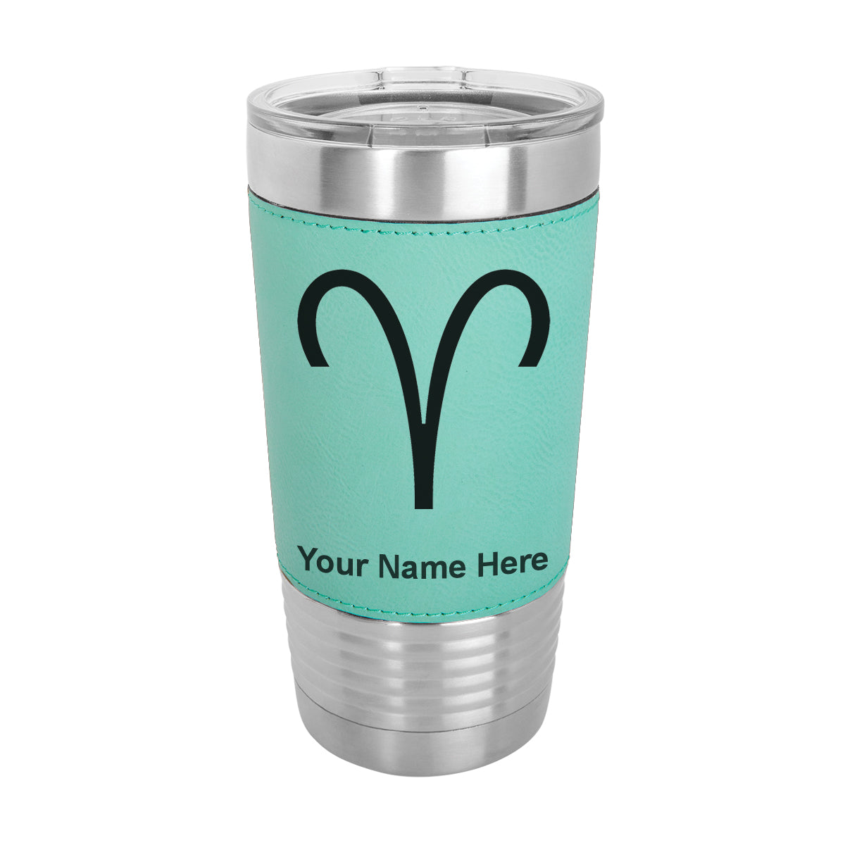 20oz Faux Leather Tumbler Mug, Zodiac Sign Aries, Personalized Engraving Included