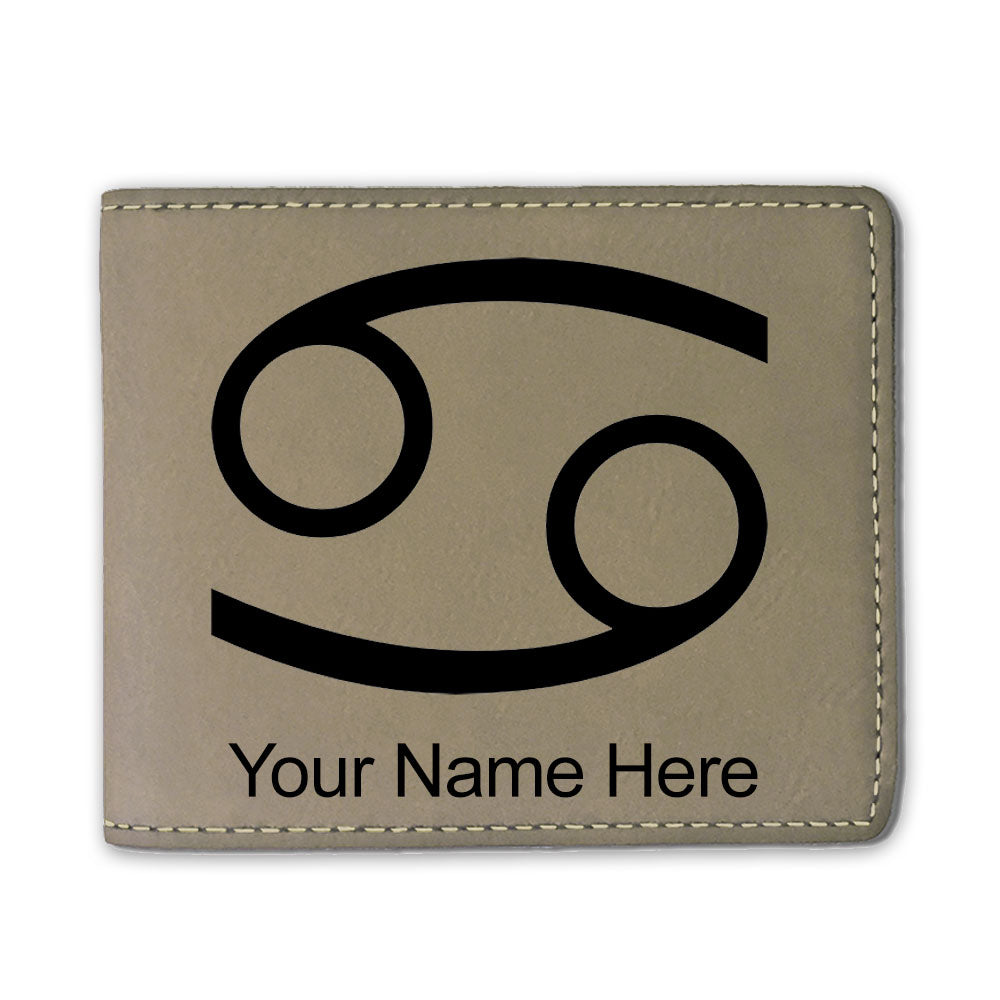 Faux Leather Bi-Fold Wallet, Zodiac Sign Cancer, Personalized Engraving Included
