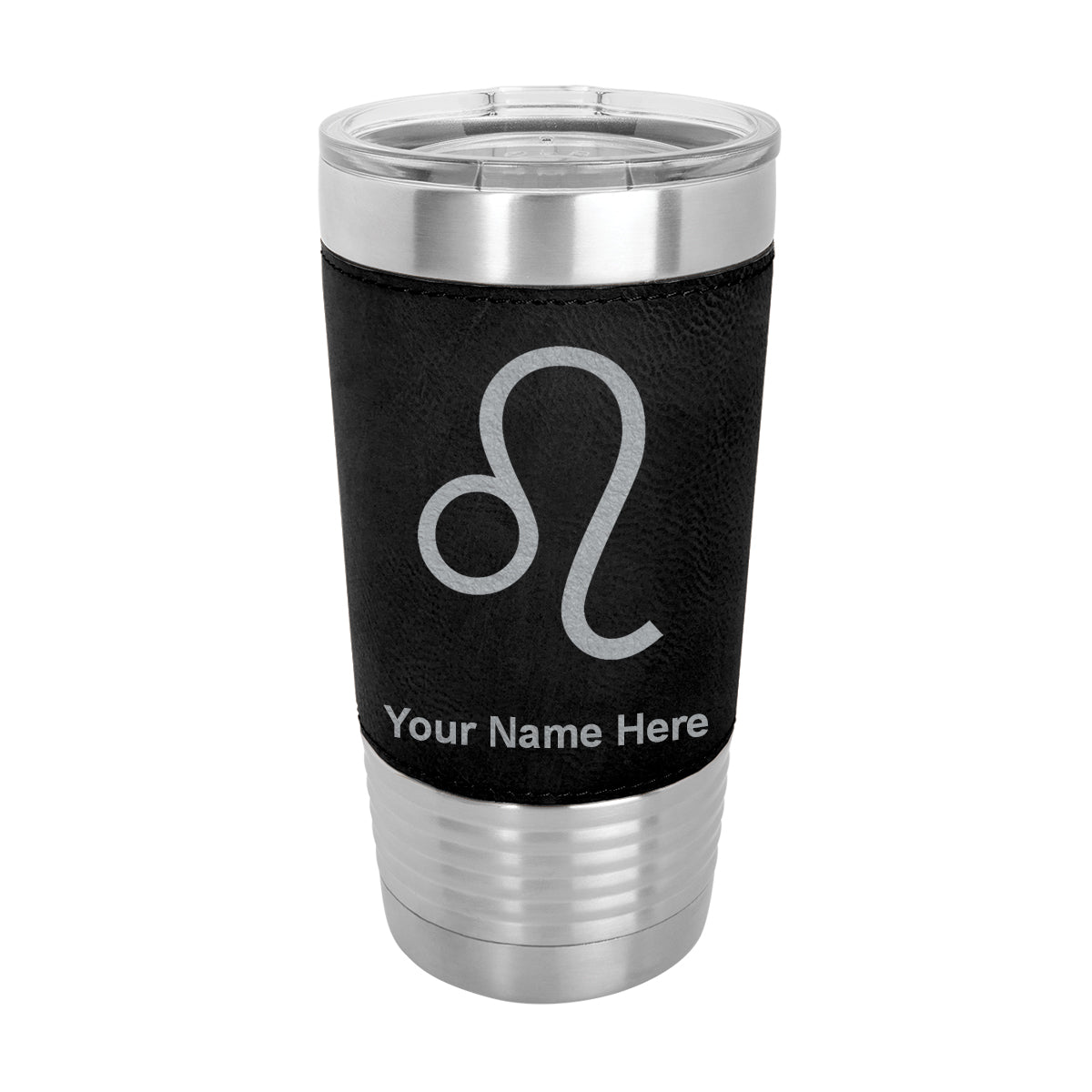 20oz Faux Leather Tumbler Mug, Zodiac Sign Leo, Personalized Engraving Included