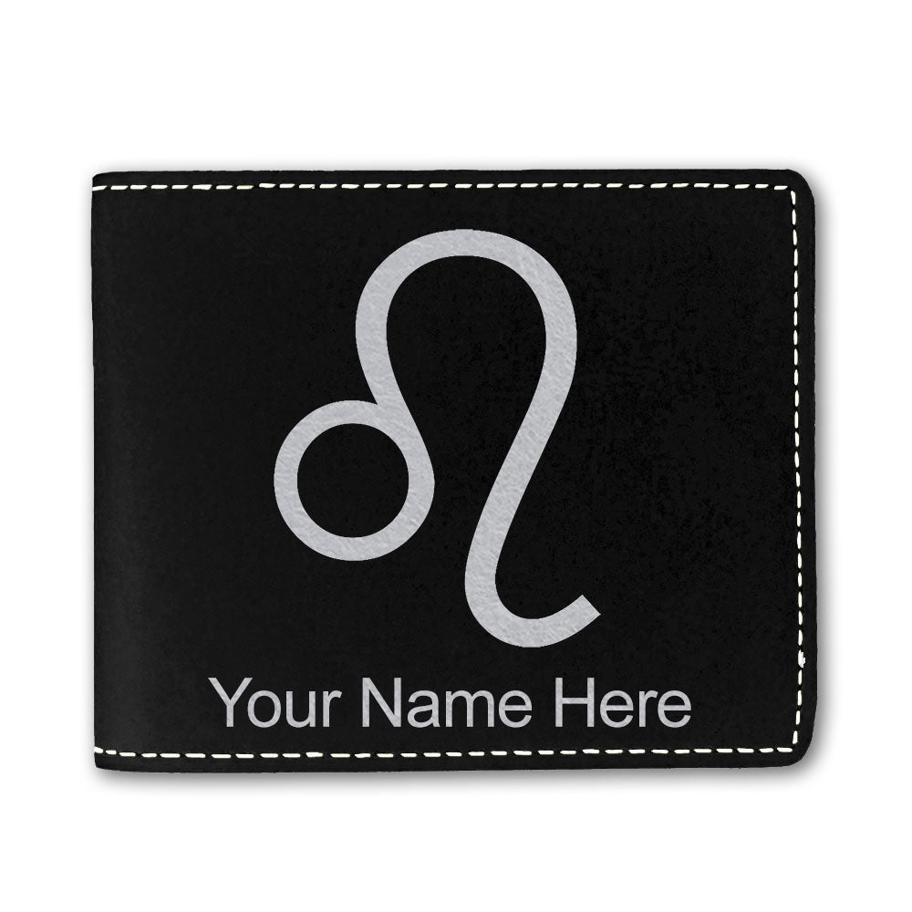 Faux Leather Bi-Fold Wallet, Zodiac Sign Leo, Personalized Engraving Included