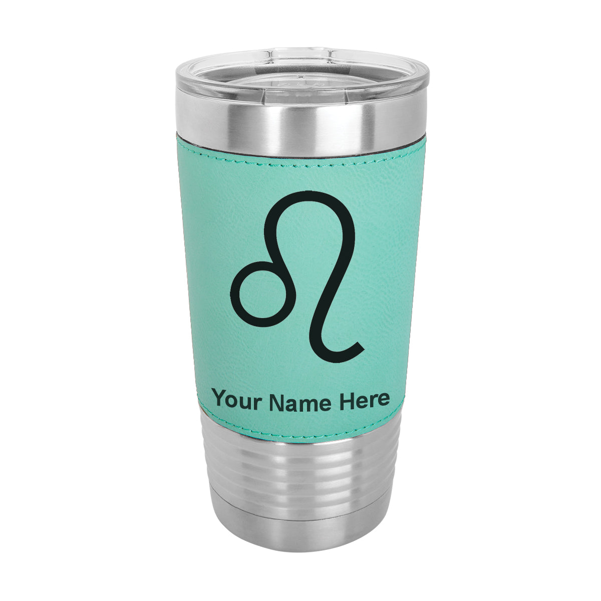 20oz Faux Leather Tumbler Mug, Zodiac Sign Leo, Personalized Engraving Included