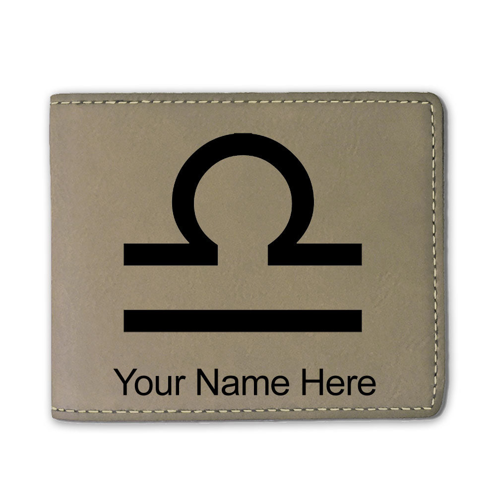 Faux Leather Bi-Fold Wallet, Zodiac Sign Libra, Personalized Engraving Included