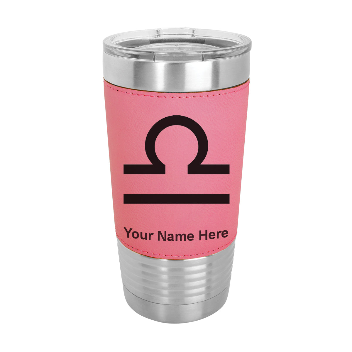20oz Faux Leather Tumbler Mug, Zodiac Sign Libra, Personalized Engraving Included