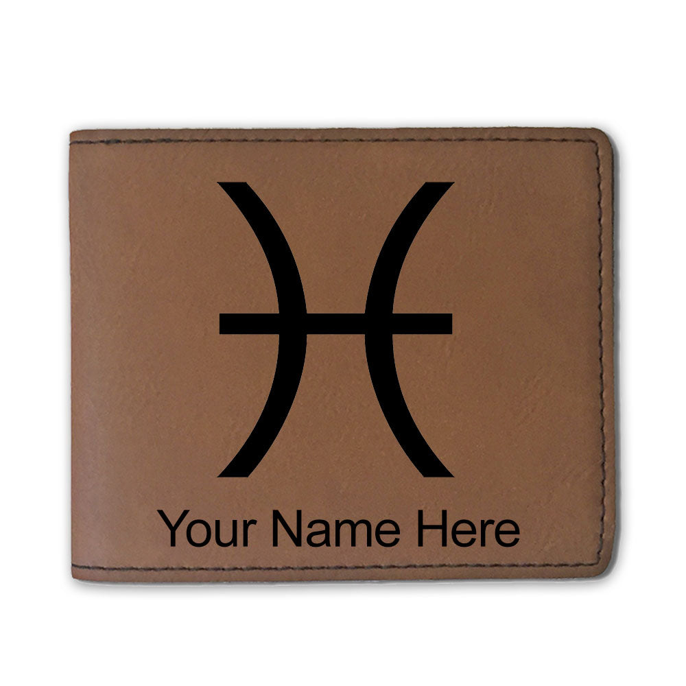 Faux Leather Bi-Fold Wallet, Zodiac Sign Pisces, Personalized Engraving Included