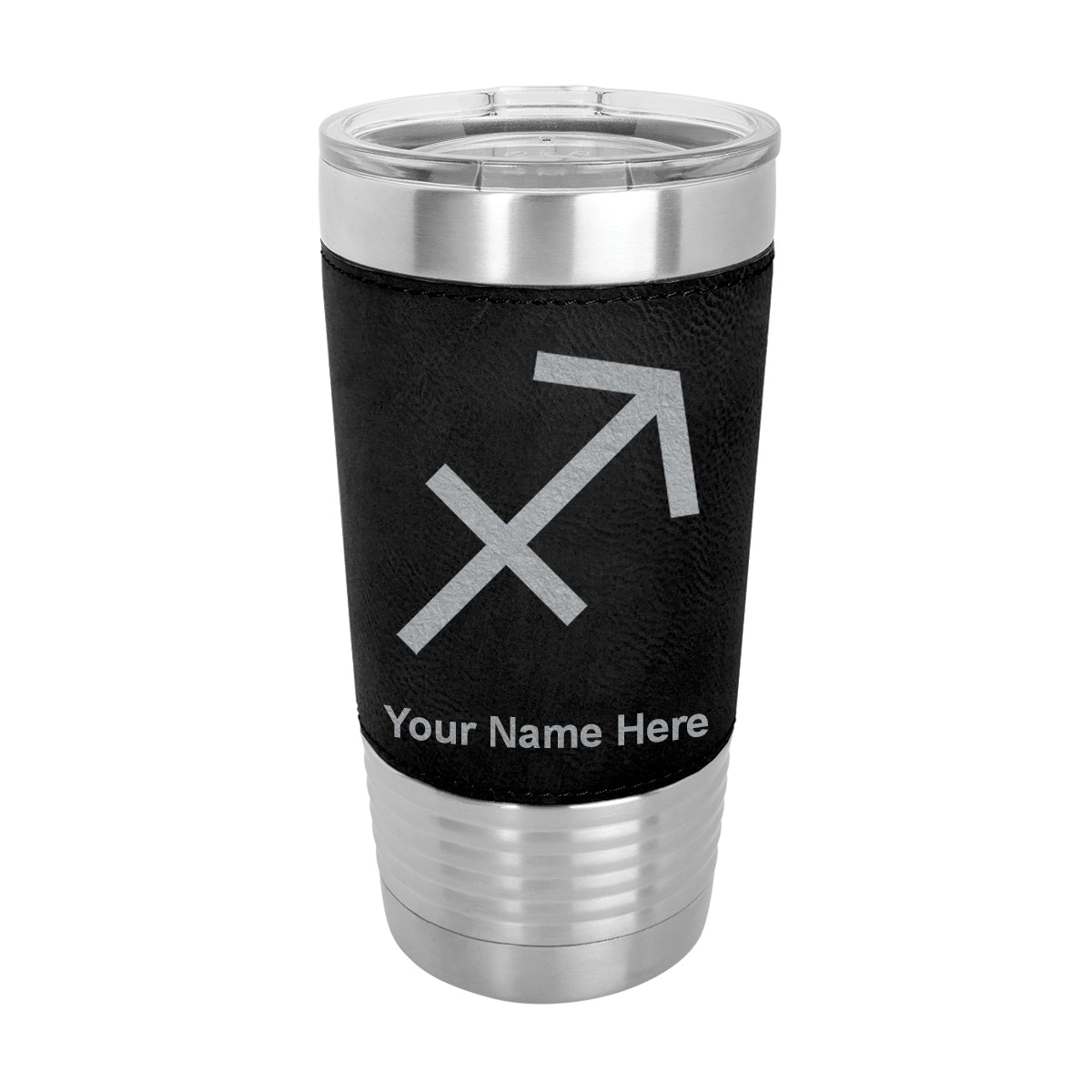 20oz Faux Leather Tumbler Mug, Zodiac Sign Sagittarius, Personalized Engraving Included