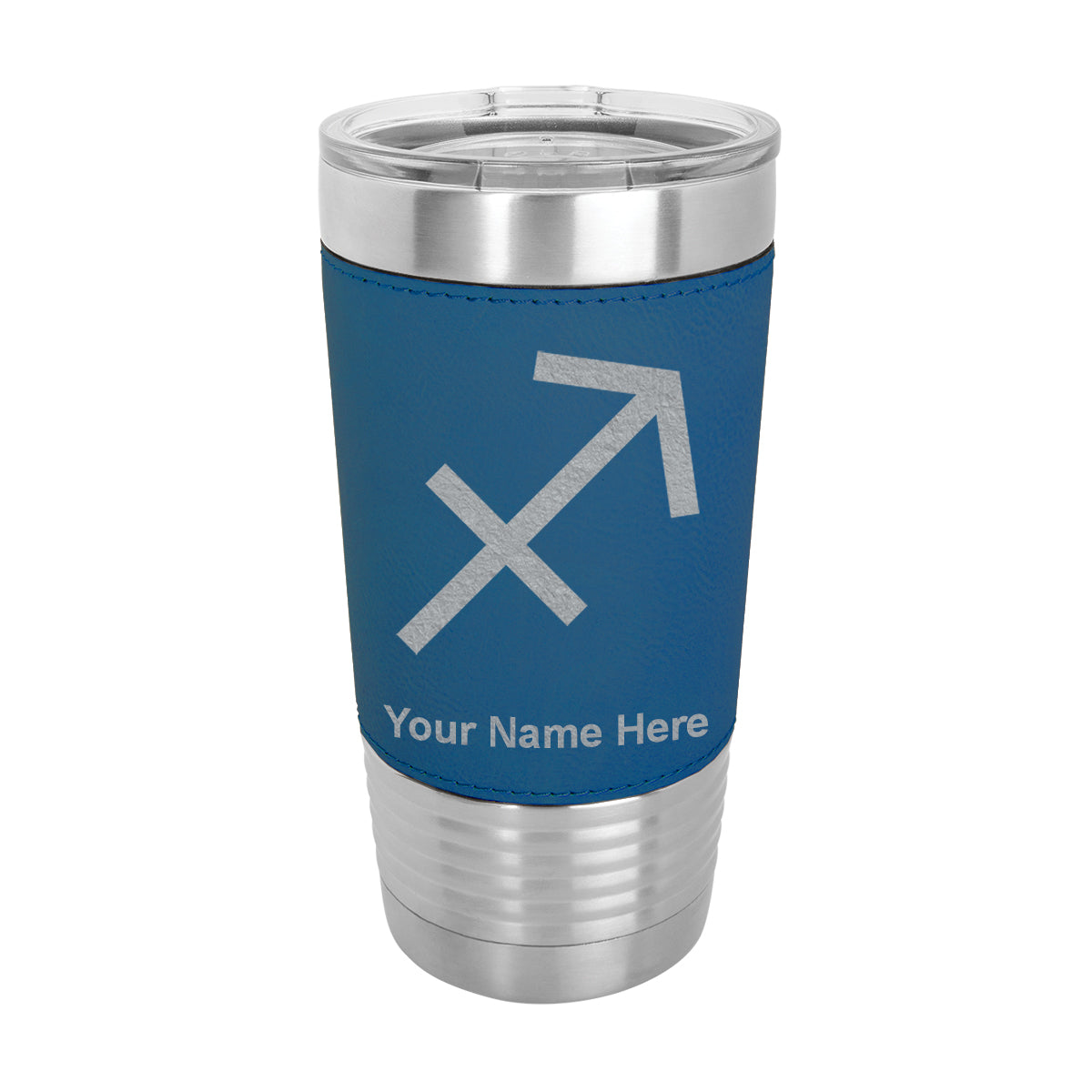 20oz Faux Leather Tumbler Mug, Zodiac Sign Sagittarius, Personalized Engraving Included