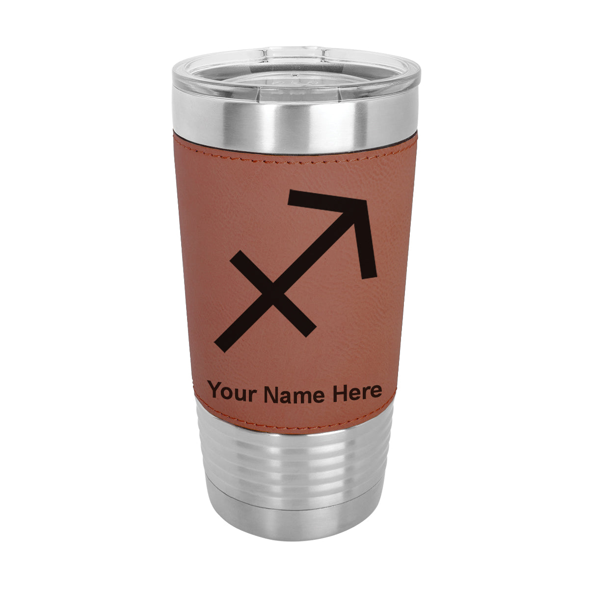 20oz Faux Leather Tumbler Mug, Zodiac Sign Sagittarius, Personalized Engraving Included