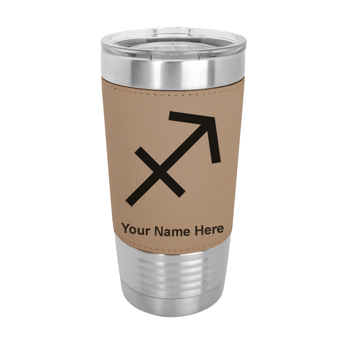 20oz Faux Leather Tumbler Mug, Zodiac Sign Sagittarius, Personalized Engraving Included