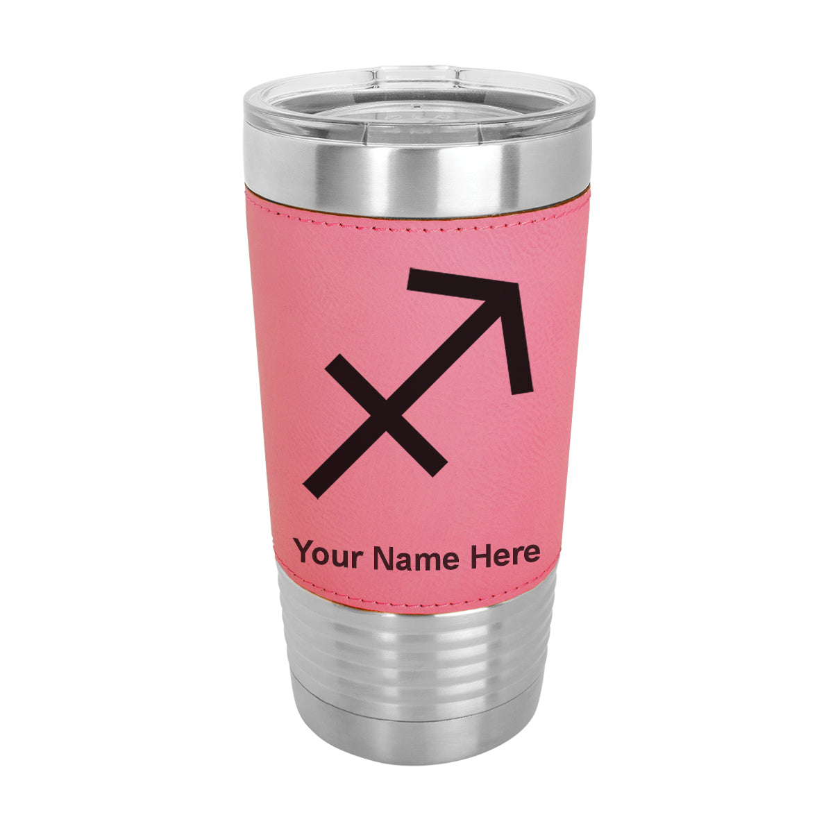 20oz Faux Leather Tumbler Mug, Zodiac Sign Sagittarius, Personalized Engraving Included