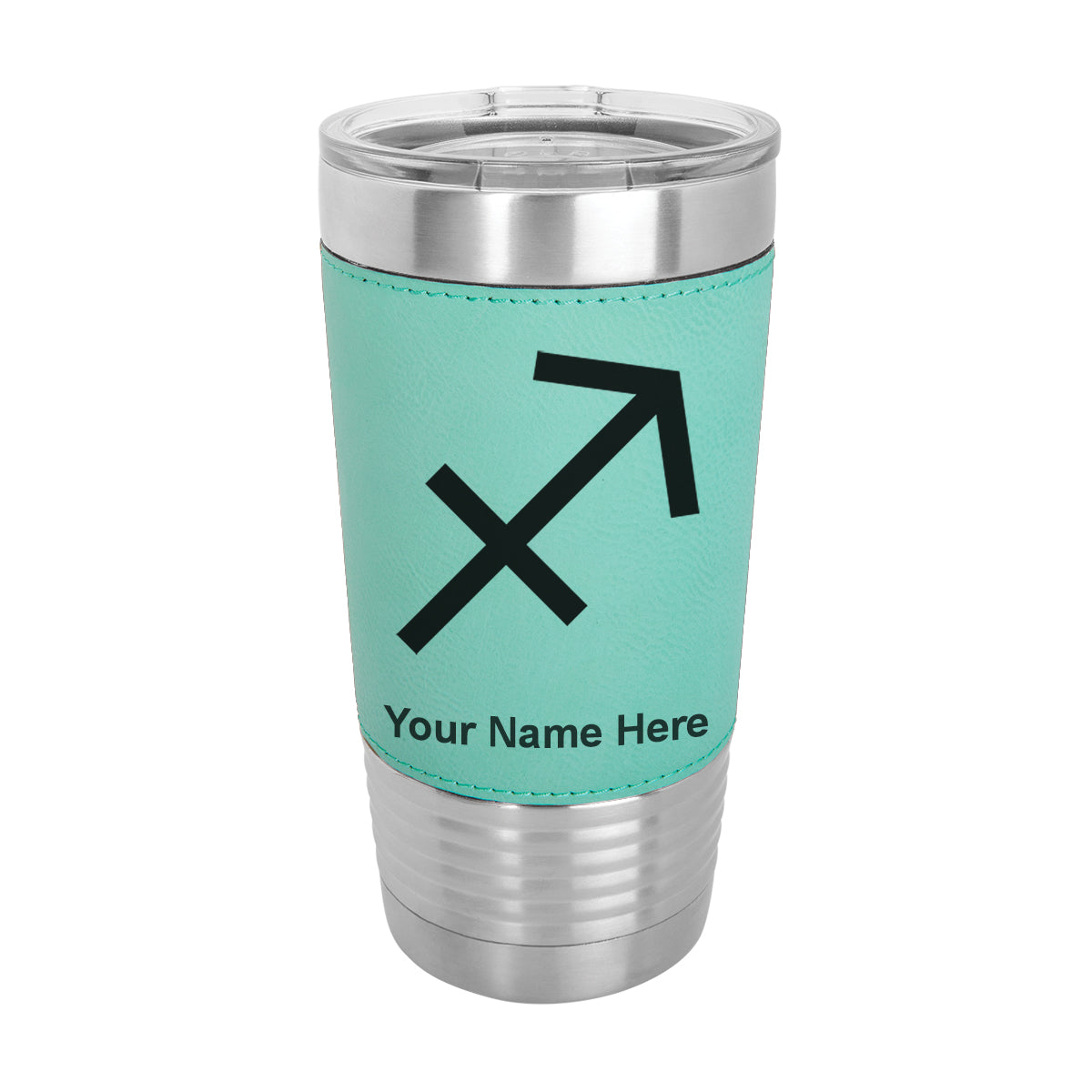 20oz Faux Leather Tumbler Mug, Zodiac Sign Sagittarius, Personalized Engraving Included