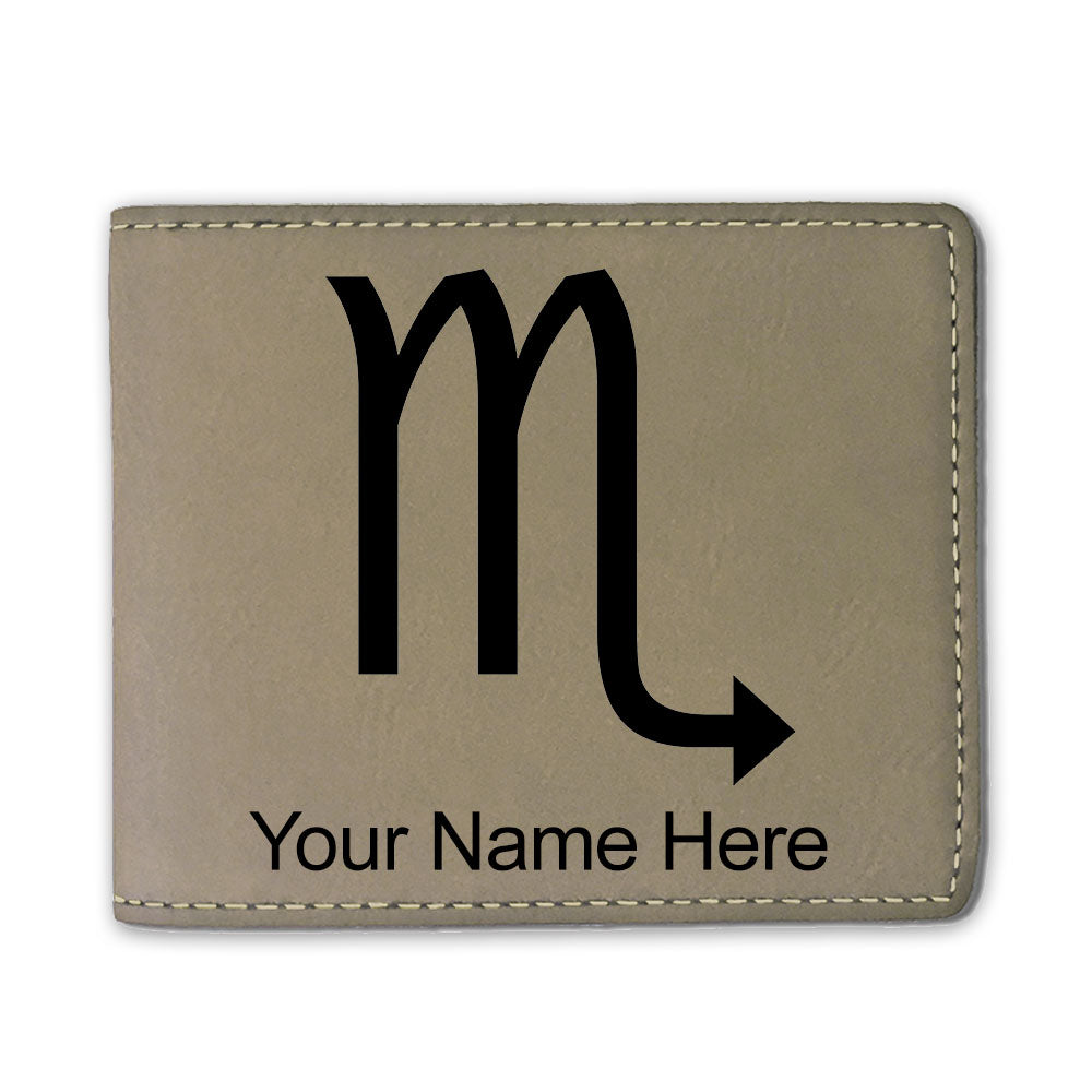 Faux Leather Bi-Fold Wallet, Zodiac Sign Scorpio, Personalized Engraving Included