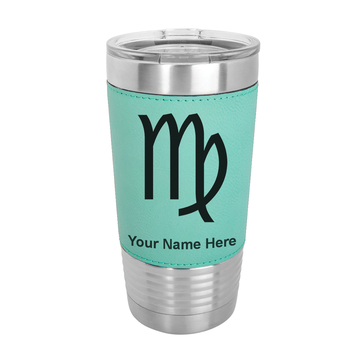 20oz Faux Leather Tumbler Mug, Zodiac Sign Virgo, Personalized Engraving Included