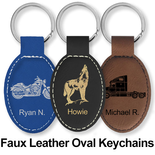 Personalized Faux Leather Oval Shaped Keychains