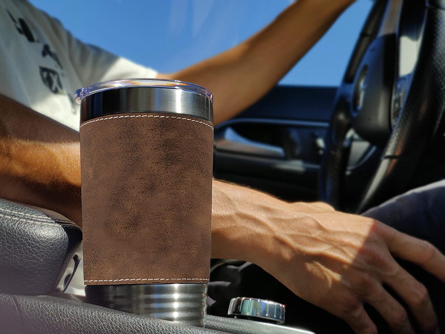 20oz Faux Leather Tumbler Mug, Horse Head 1, Personalized Engraving Included - LaserGram Custom Engraved Gifts