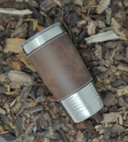 20oz Faux Leather Tumbler Mug, Barber Shop Pole, Personalized Engraving Included - LaserGram Custom Engraved Gifts