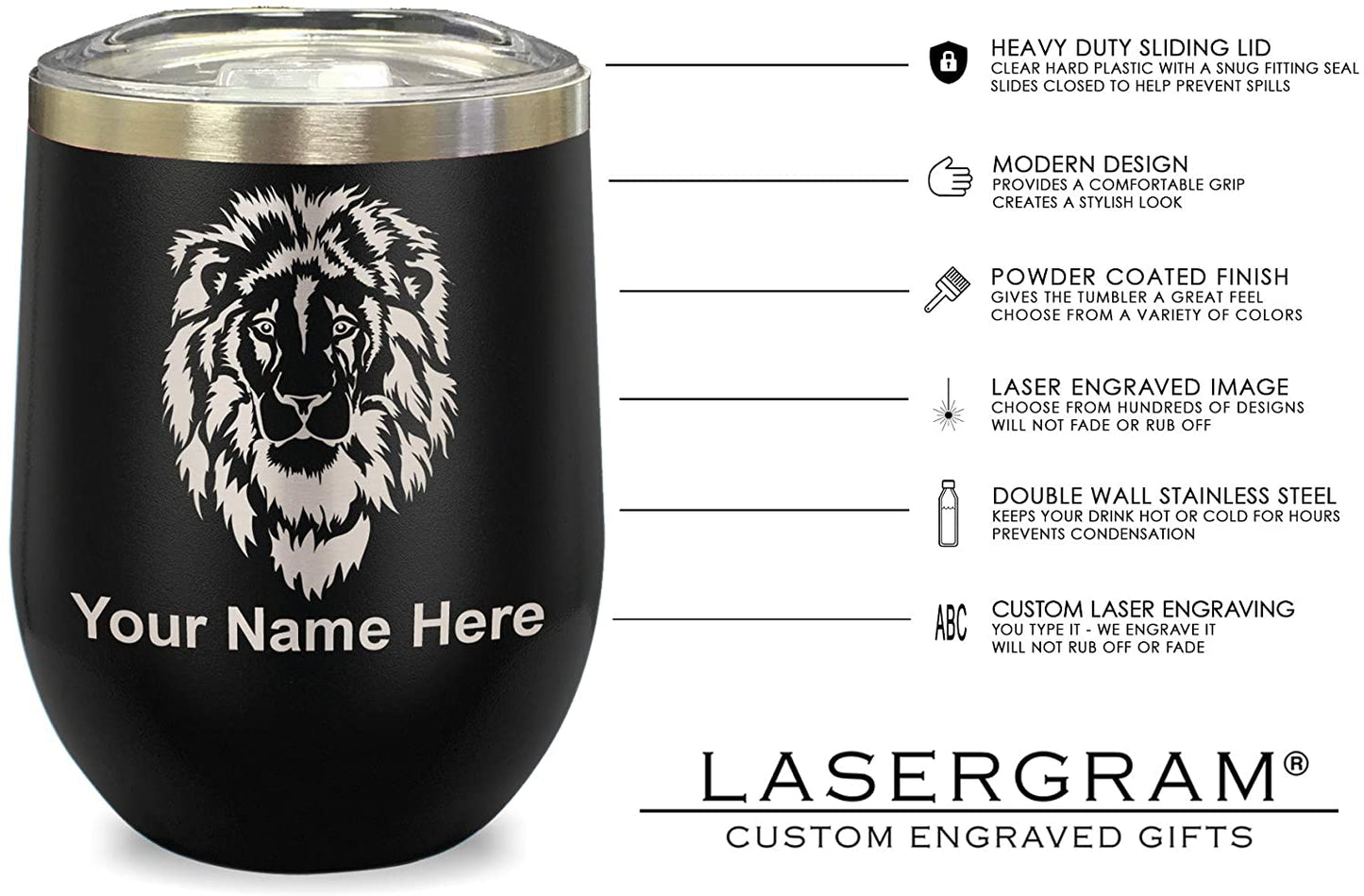 LaserGram Double Wall Stainless Steel Wine Glass, Jet Airplane, Personalized Engraving Included