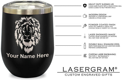 LaserGram Double Wall Stainless Steel Wine Glass, Jet Airplane, Personalized Engraving Included