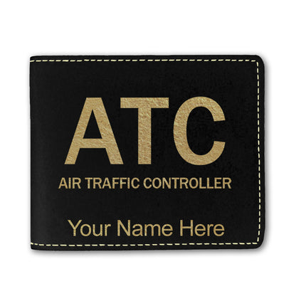 Faux Leather Bi-Fold Wallet, ATC Air Traffic Controller, Personalized Engraving Included