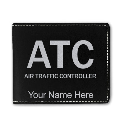 Faux Leather Bi-Fold Wallet, ATC Air Traffic Controller, Personalized Engraving Included