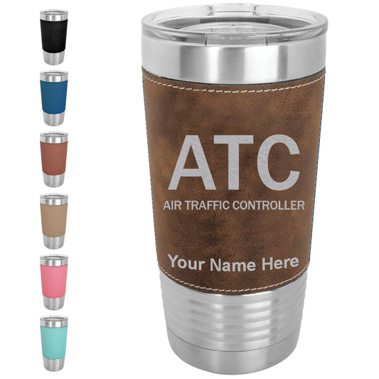 20oz Faux Leather Tumbler Mug, ATC Air Traffic Controller, Personalized Engraving Included - LaserGram Custom Engraved Gifts