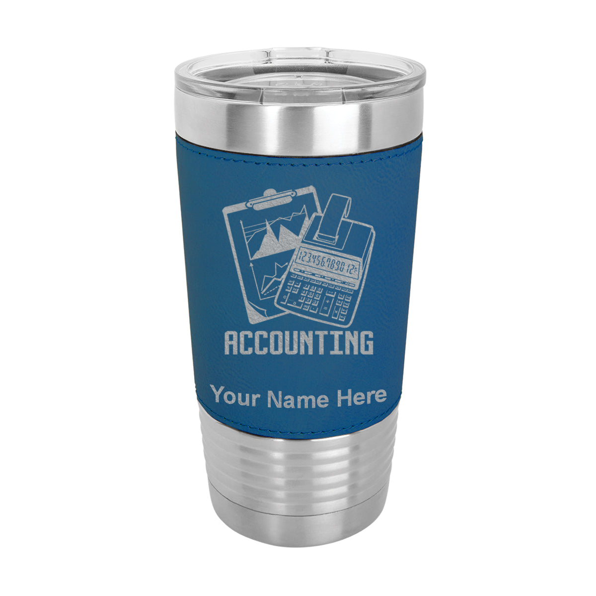20oz Faux Leather Tumbler Mug, Accounting, Personalized Engraving Included - LaserGram Custom Engraved Gifts