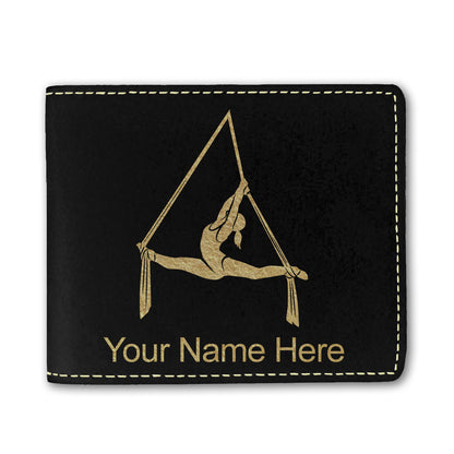 Faux Leather Bi-Fold Wallet, Aerial Silks, Personalized Engraving Included