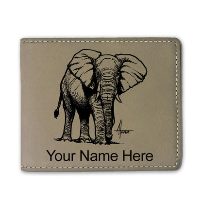 Faux Leather Bi-Fold Wallet, African Elephant, Personalized Engraving Included