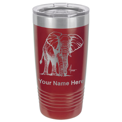 20oz Vacuum Insulated Tumbler Mug, African Elephant, Personalized Engraving Included