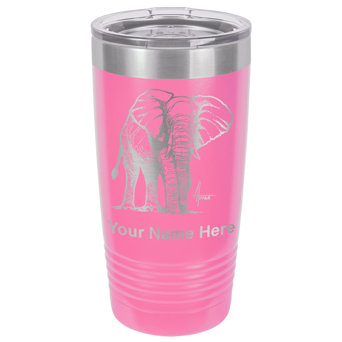 20oz Vacuum Insulated Tumbler Mug, African Elephant, Personalized Engraving Included