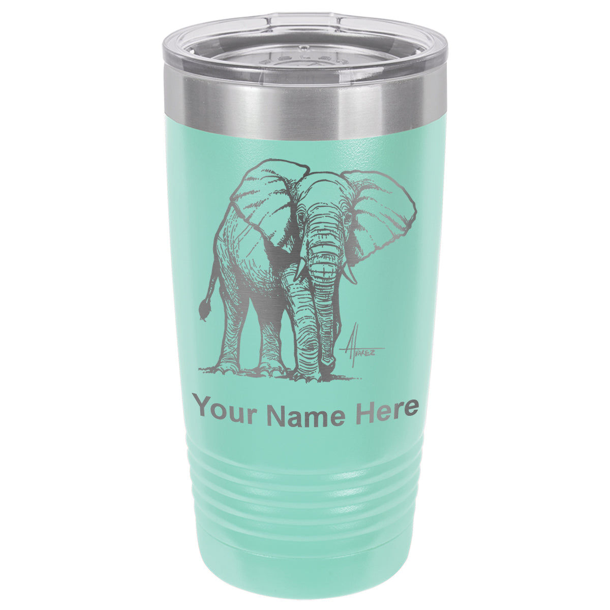 20oz Vacuum Insulated Tumbler Mug, African Elephant, Personalized Engraving Included