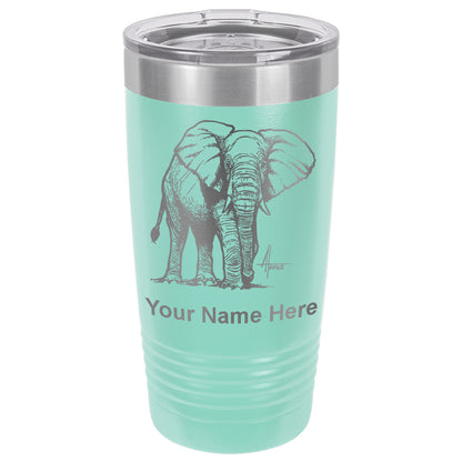 20oz Vacuum Insulated Tumbler Mug, African Elephant, Personalized Engraving Included