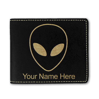 Faux Leather Bi-Fold Wallet, Alien Head, Personalized Engraving Included