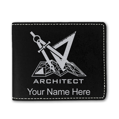 Faux Leather Bi-Fold Wallet, Architect Symbol, Personalized Engraving Included