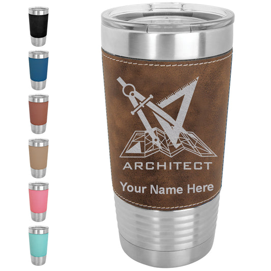 20oz Faux Leather Tumbler Mug, Architect Symbol, Personalized Engraving Included - LaserGram Custom Engraved Gifts