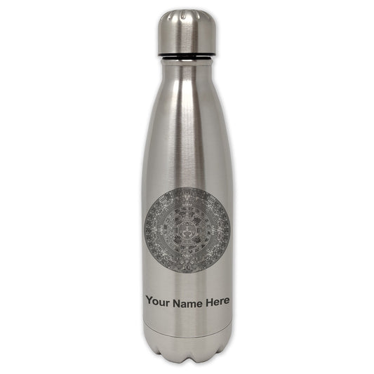 LaserGram Single Wall Water Bottle, Aztec Calendar, Personalized Engraving Included