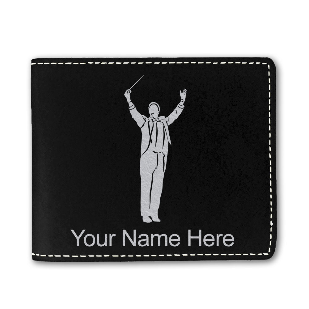 Faux Leather Bi-Fold Wallet, Band Director, Personalized Engraving Included